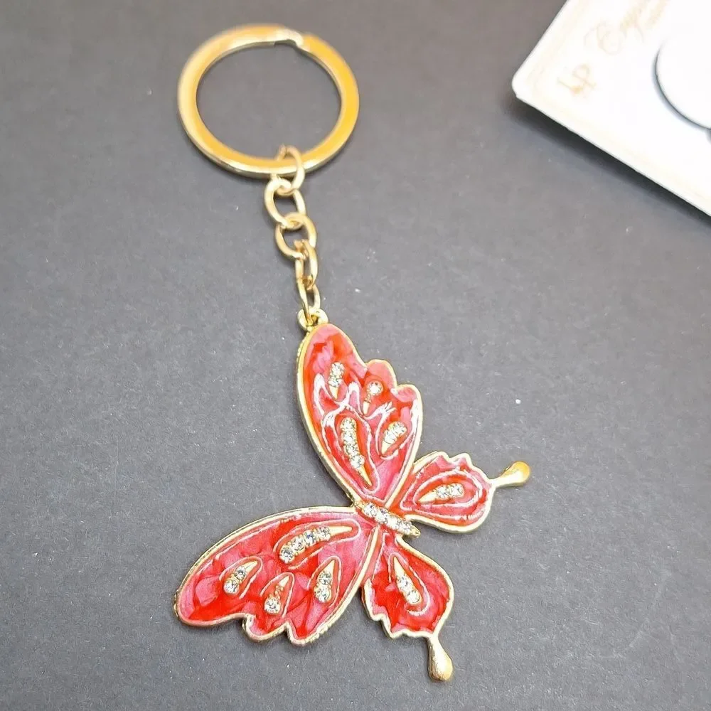 Red Butterfly keychain sparkle dangle charm keyring accessory
